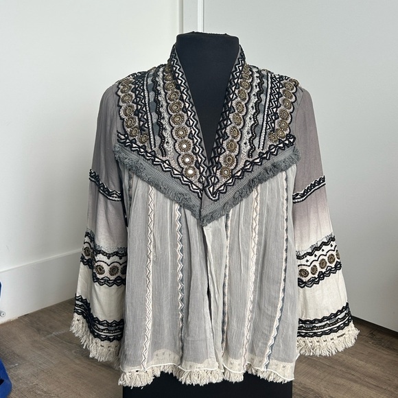 Intropia Beaded Embroidered Boho Open Jacket M - Picture 2 of 10